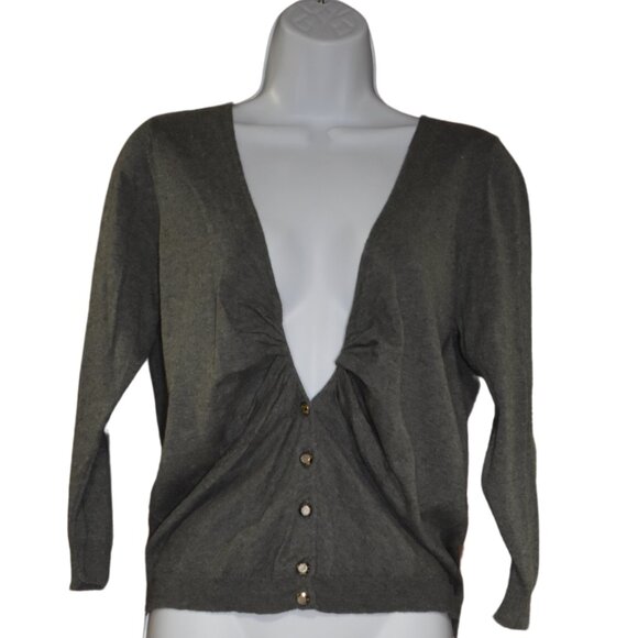 Bisou Bisou Womens Cardigan Size Large Gray Cotton Lightweight V Neck Sweater - Picture 1 of 9